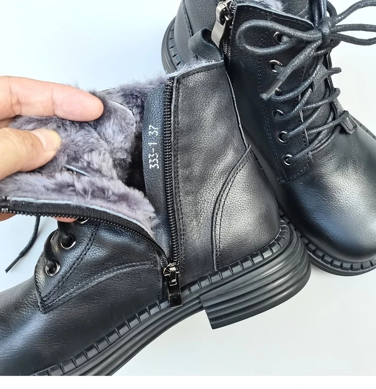 Ghete la gleznă Careaymade, piele naturală, variantă lată - mărime mare, înălțime toc 3-5 cm, căptușeală din lână