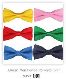 Solid Colors Polyester Adjustable Men's Accessory Set Elegant Pre-Tied Bow Tie Matching Pocket Square & Cufflinks for Wedding