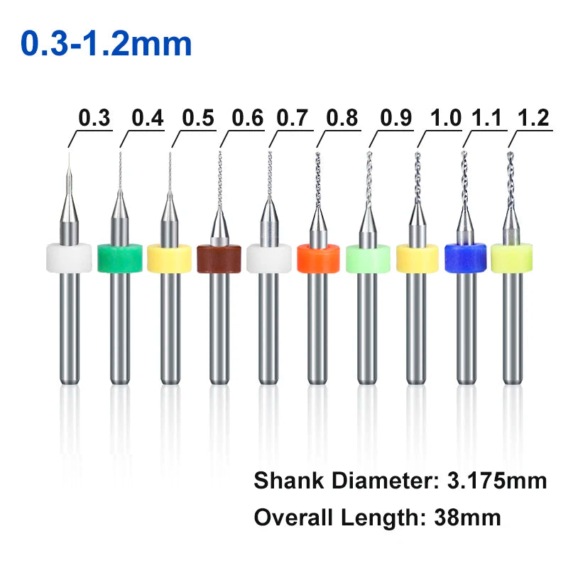 XCAN 10Stk/Set 0.3mm bis 1.2mm PCB Mini Bohrer Bit Wolfram Stahl Hartmetall für Print Schaltkreis Board CNC Bohrer Bits Maschine