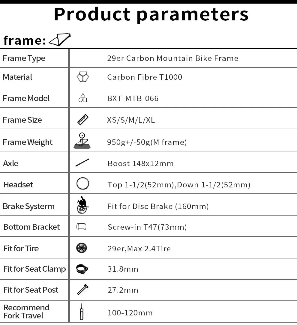 BXT T1000 carbon mtb frame 29er carbon bike frame 29 carbon mountain bike frame boost 148*12 disc brake bicycle frame UDH hanger