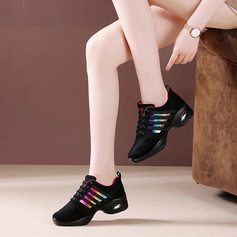 Dance Sneakers for Woman Jazz Shoes Mesh Modern Outsole Dance Sneakers Breathable Lightweight Dancing Fitness Shoes for Women