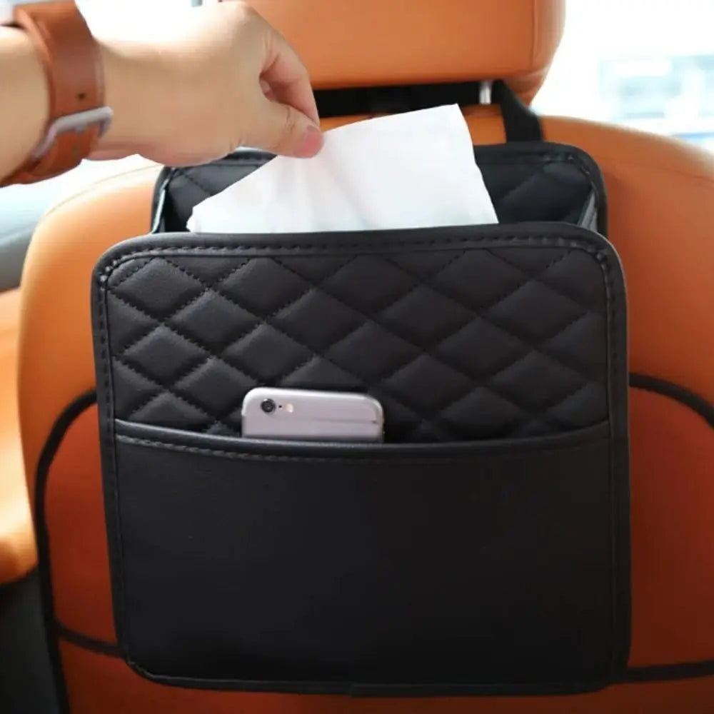 Leather Car Backseat Storage Bag Multifunctional Adjustable Backseat Large Capacity Pocket Protector Seat Back
