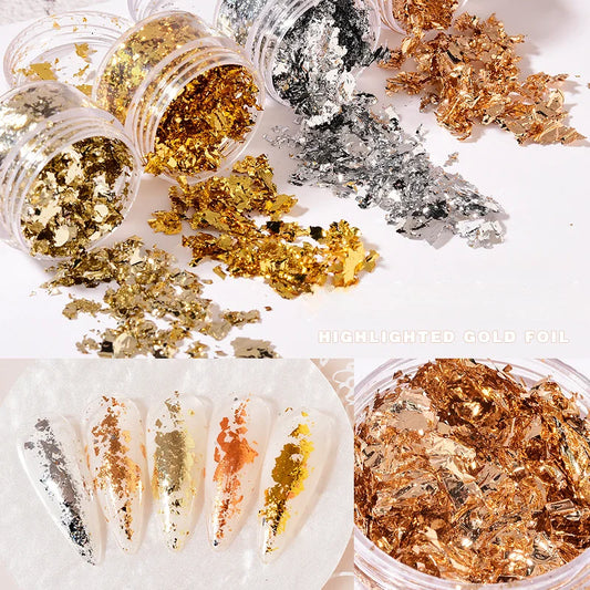 Rose Gold Silver Irregular Foil Paper Fragments Nail Art Sequin Sticker Glitter DIY Manicure UV Gel Polish Nail Decoration Tools