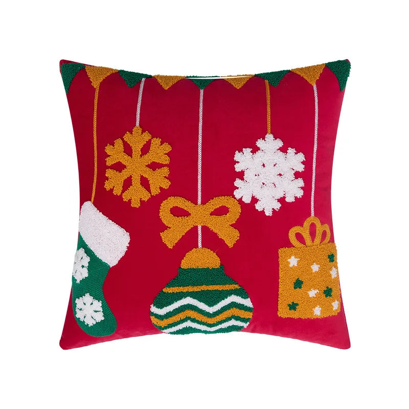 Decoration Cushion Cover Christmas Santa Snowflake Pillow Case Cotton Square Embroidery Pillow Cover 45x45cm