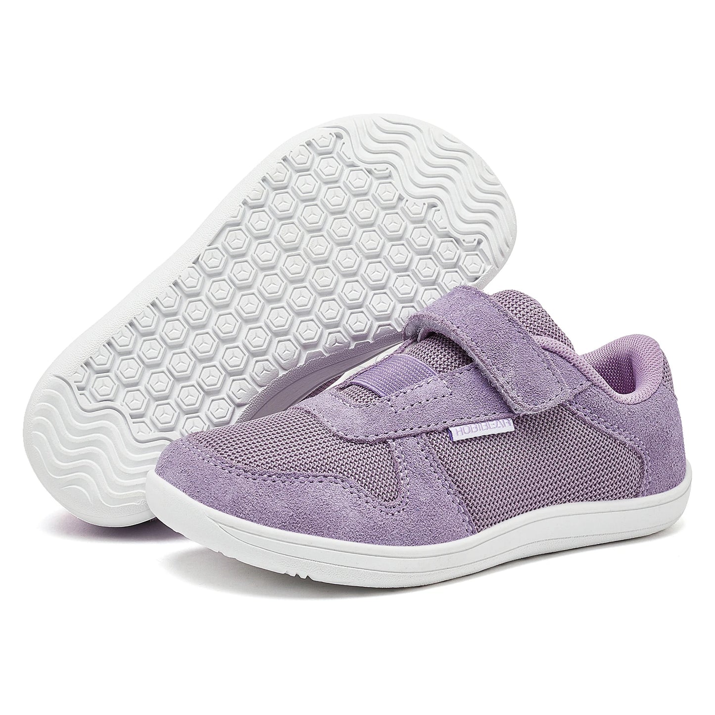 HOBIBEAR Kinder Weite Zehen Barfuß Schuhe - Klein/Groß/Kind Klettverschluss Minimalistische Sneaker - Kunstleder Mesh Leichtgewicht Schuhe