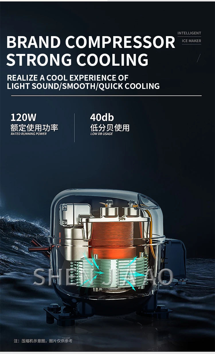 25kg/24h Automatic Electric Quick Ice Maker Commercial Household Milk Tea Shop Bar Desktop Portable Ice Cube Making