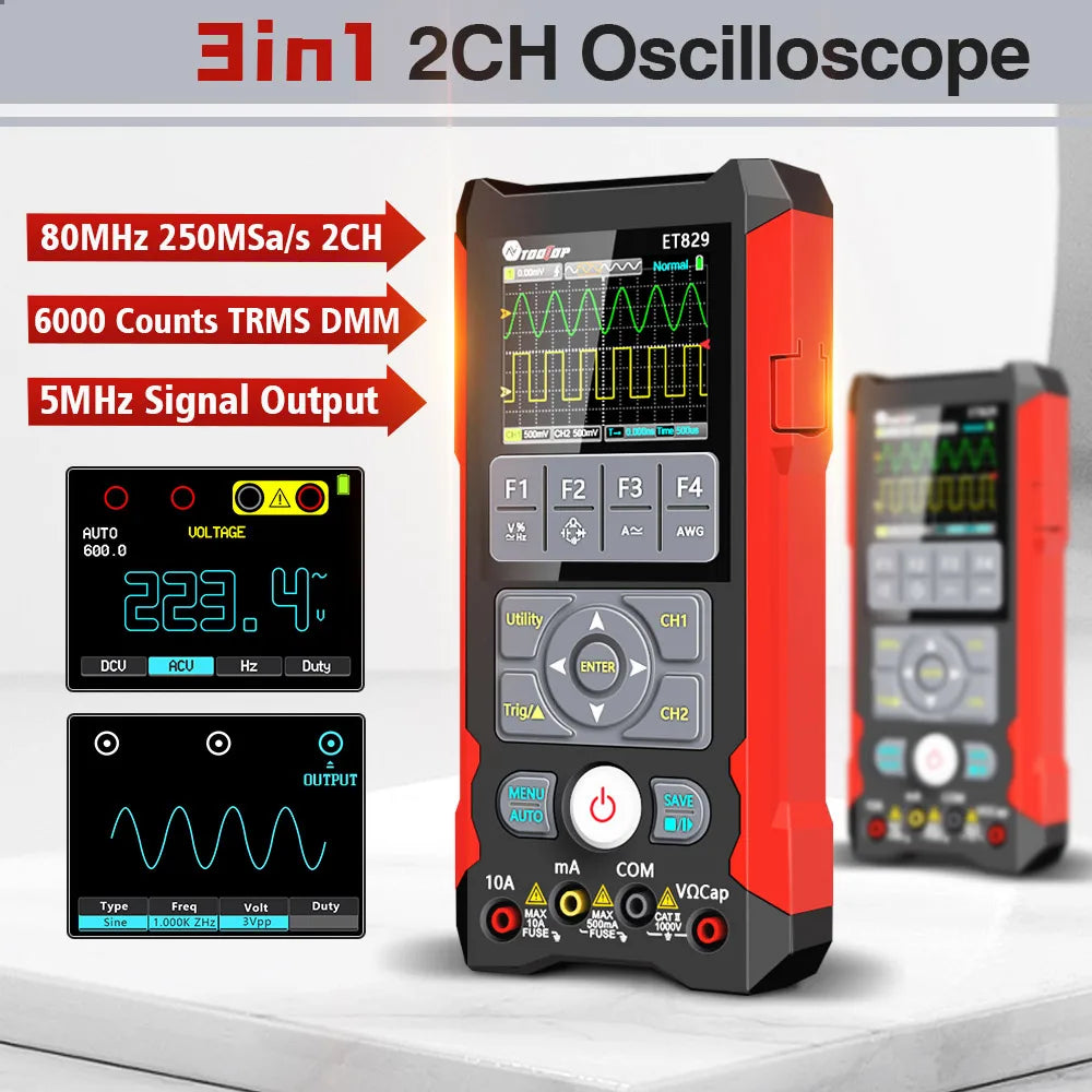 TOOLTOP ET829 2 Kanal 80MHz Digital Speicher Oszilloskop Multimeter Signal Generator 3 in 1 Elektronik Automobil Strom Reparatur