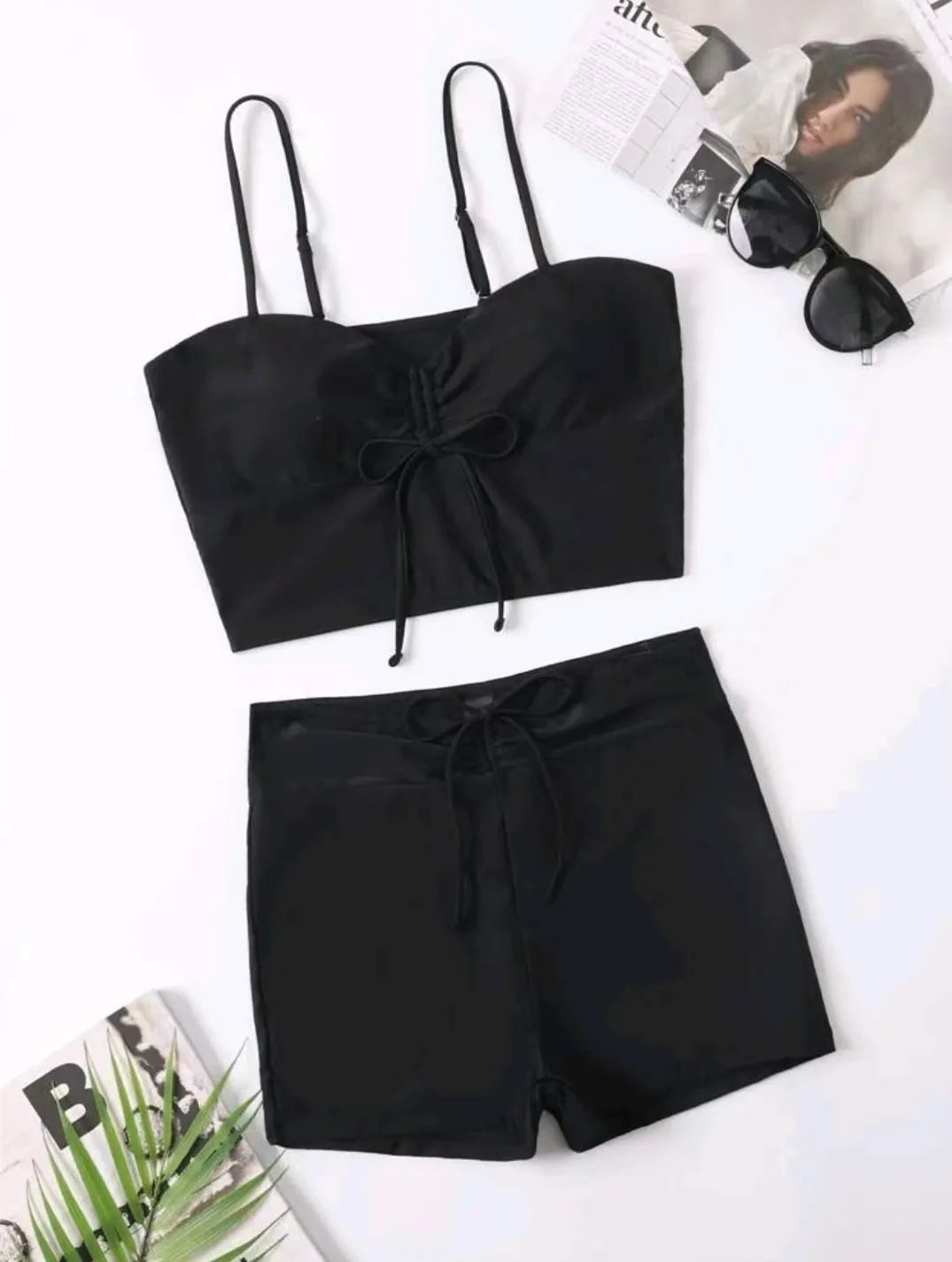 Damen Bikini 2025 - Hochtailliger Drawstring Front Shorts Bikinis für Frauen