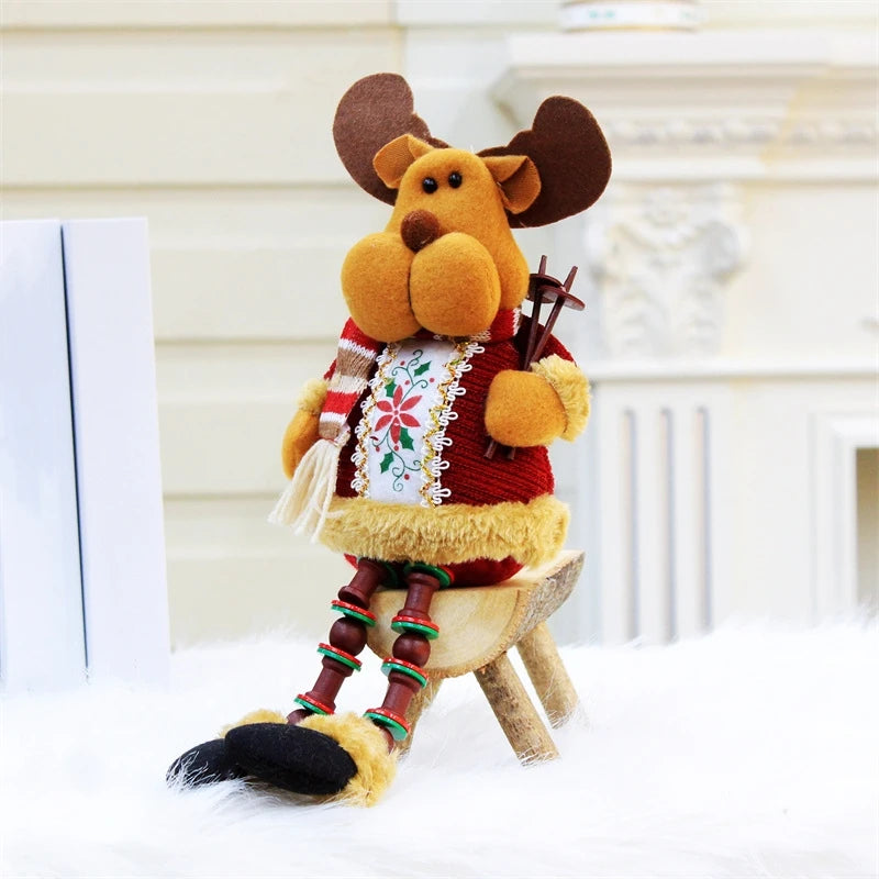 BOUSSACCN Sitzende Weihnachtsfigur - Größe 25 cm, Stoff, Holzperlen