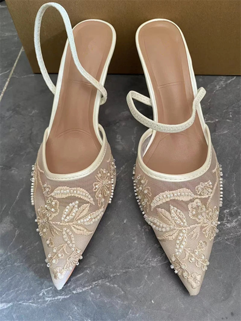 Breathable Modell Mesh Slingback - Perlen Spitze 7cm 37-42