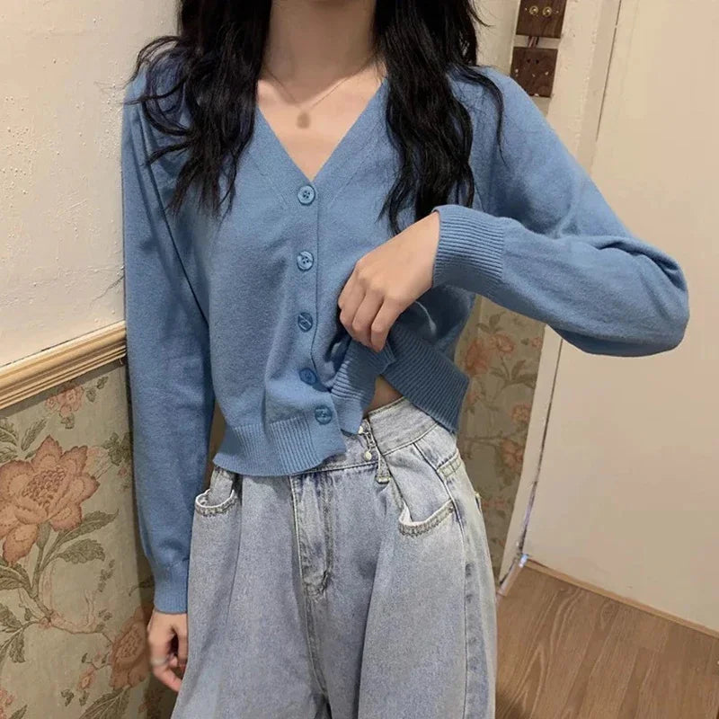 Basic Damen Strickjacke V-Ausschnitt - Kurz, Dünn, Medium