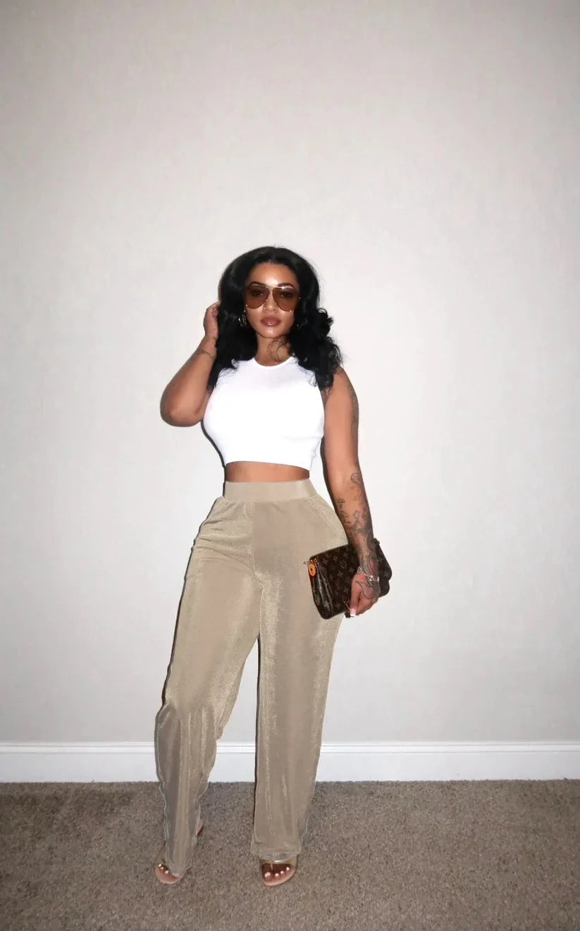 CM.YAYA Samt Hohe Taille Hose - Elast Bund Polyester S-XL