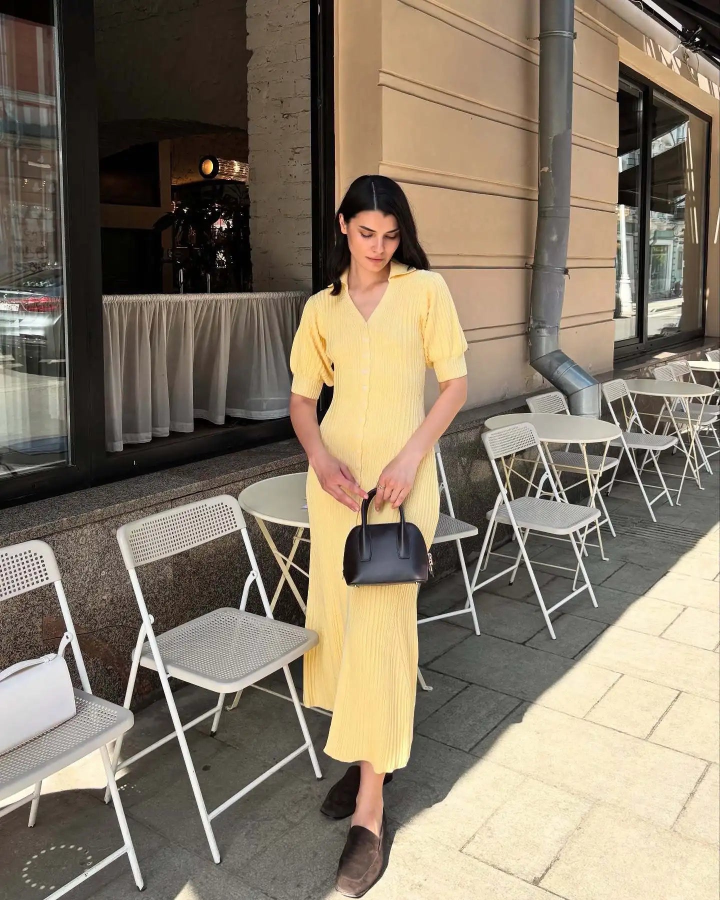 Tornova Lang Strickkleid Puffärmel - Größe Einheitsgröße, Material Polyester Spandex, Knöchel-Länge