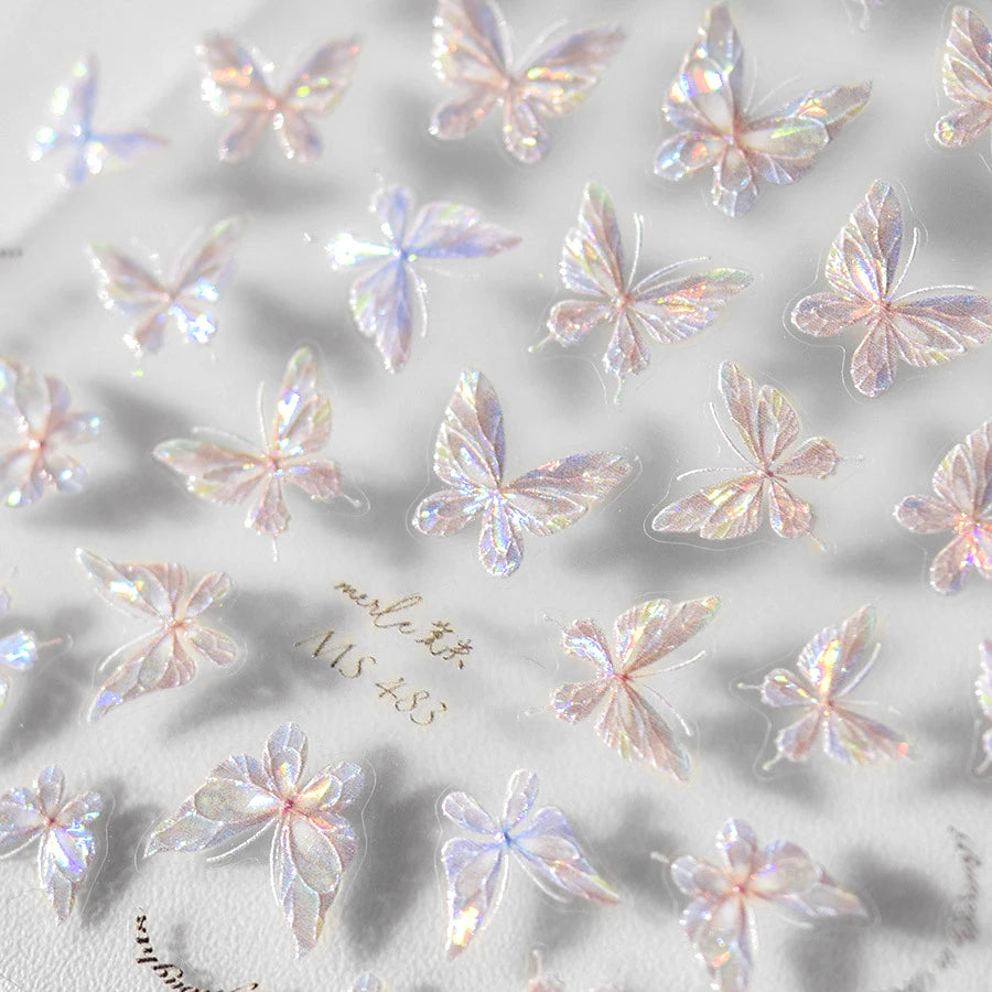 Fantasy Shiny Shell Light Butterfly Rhinestone Bohemia Hot 5D Soft Embossed Relief Nail Art Sticker 3D Decal Decoration Manicure