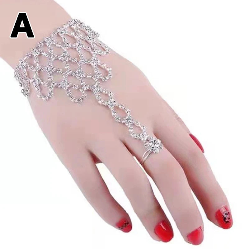 Neues Strass Armband Mit Finger Ring Schleife Krone Link Handgelenk Kette Für Frauen Charms Dame Trendy Schmuck Hand Armbänder