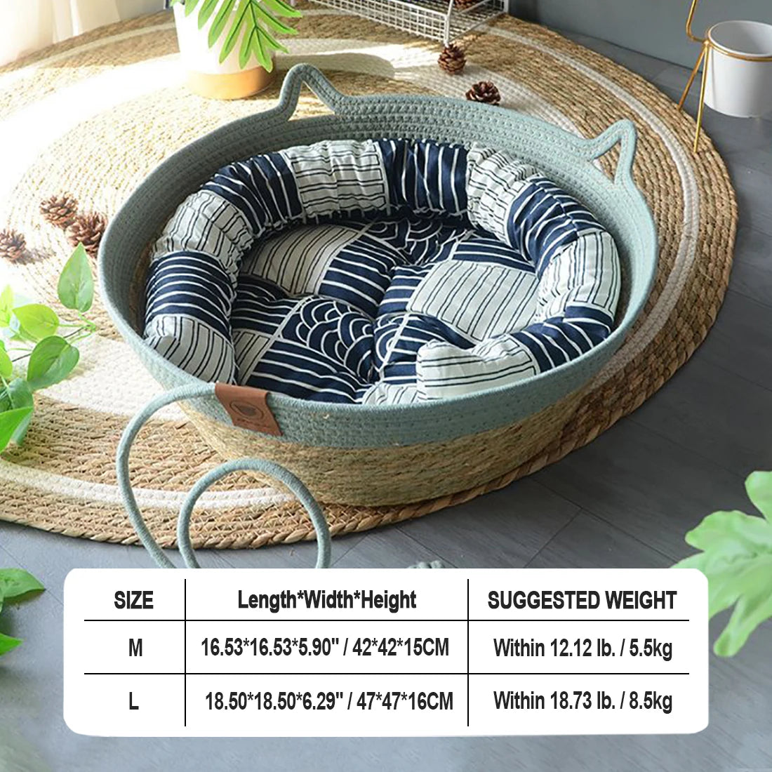 Cat Bed House Dog Kennel Rattan Straw Plaited Kitten Cushion Basket Tent Scratching Board Ball Puppy Nest Mat Indoor Pet Supply
