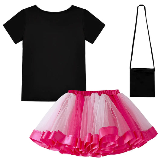 Toddler Girls Mesh Princess Skirt Set Movie Barbi T-shirt + Tutu Skirt 2Piece Suit for 4-10Yrs Girls Kid Clothing Birthday Party