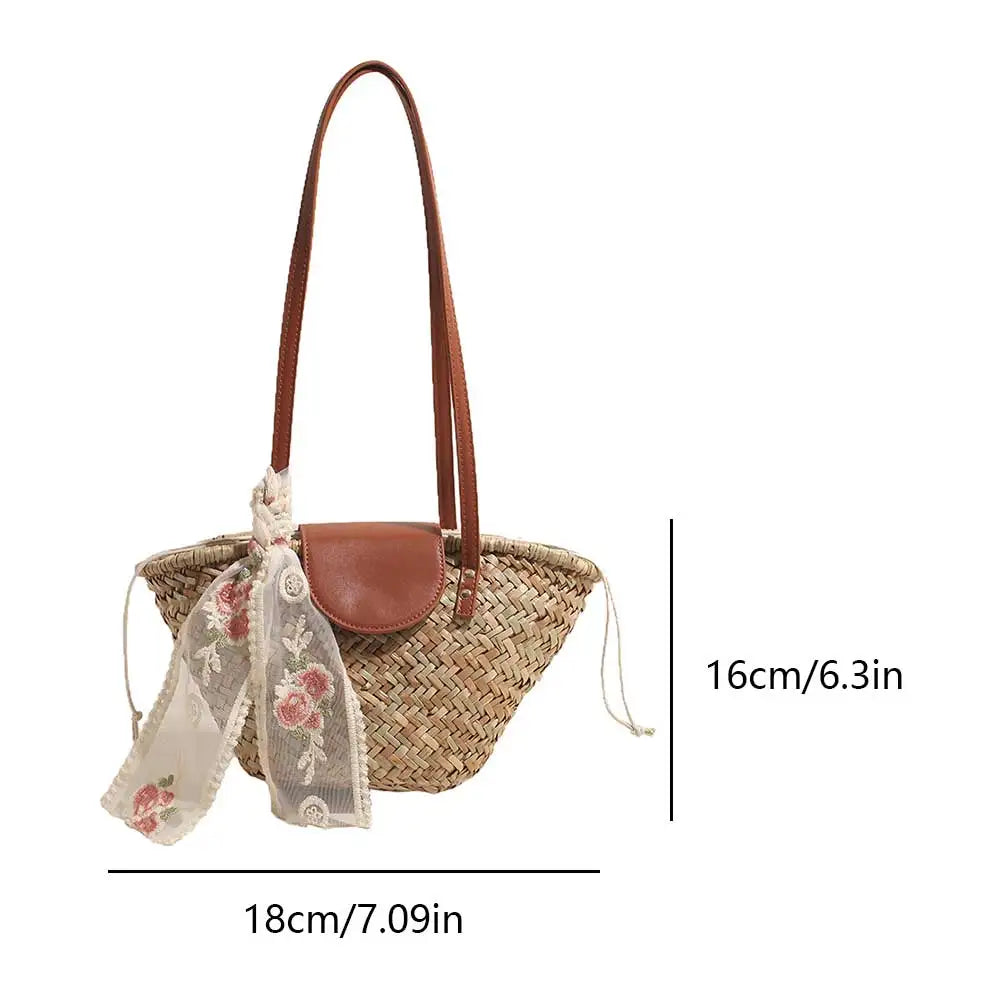 Women Straw Woven Tote Bag Summer Beach Bags Large Capacity Tote Clutch Bags with Ribbon Chic Hobo Bag for Party Vacation