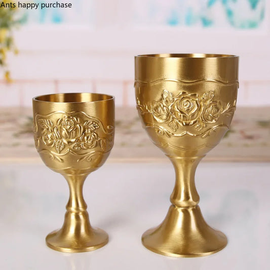 Carved Brass Wine Glass 6 Piece Set Golden Goblet Home Barware Liquor Glass Water Cup Metal Wine Cups Spirit Glass Crafts Gift