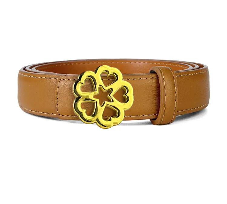 Women's Belt Versatile Retro Bronze Buckle Cowhide Thin Belt2.3Simple and Elegant Decorative Dress Suit Apparel Accessories