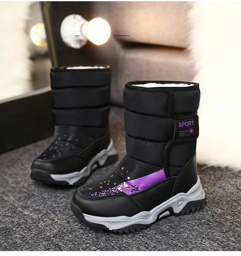 Kinder Winter Stiefel 2025 - Warme Leder Boots Jungen Mädchen - Rutschfest Gefüttert Pink Lila - Mode Winterschuhe