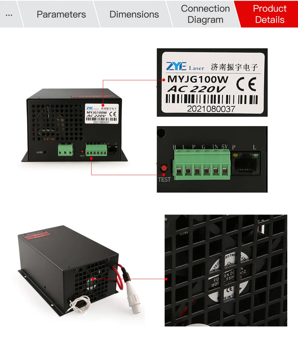 Fonland 80 100W CO2 Laser Stromversorgung Ersatz für RECI W2 T2 CO2 Laser Röhre Gravur Schneid Maschine M100W Kategorie
