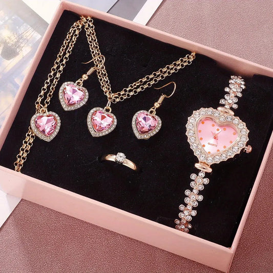 BellaRosa Herz Strass Quarz Uhr - 6er Set 36 Mm Damen