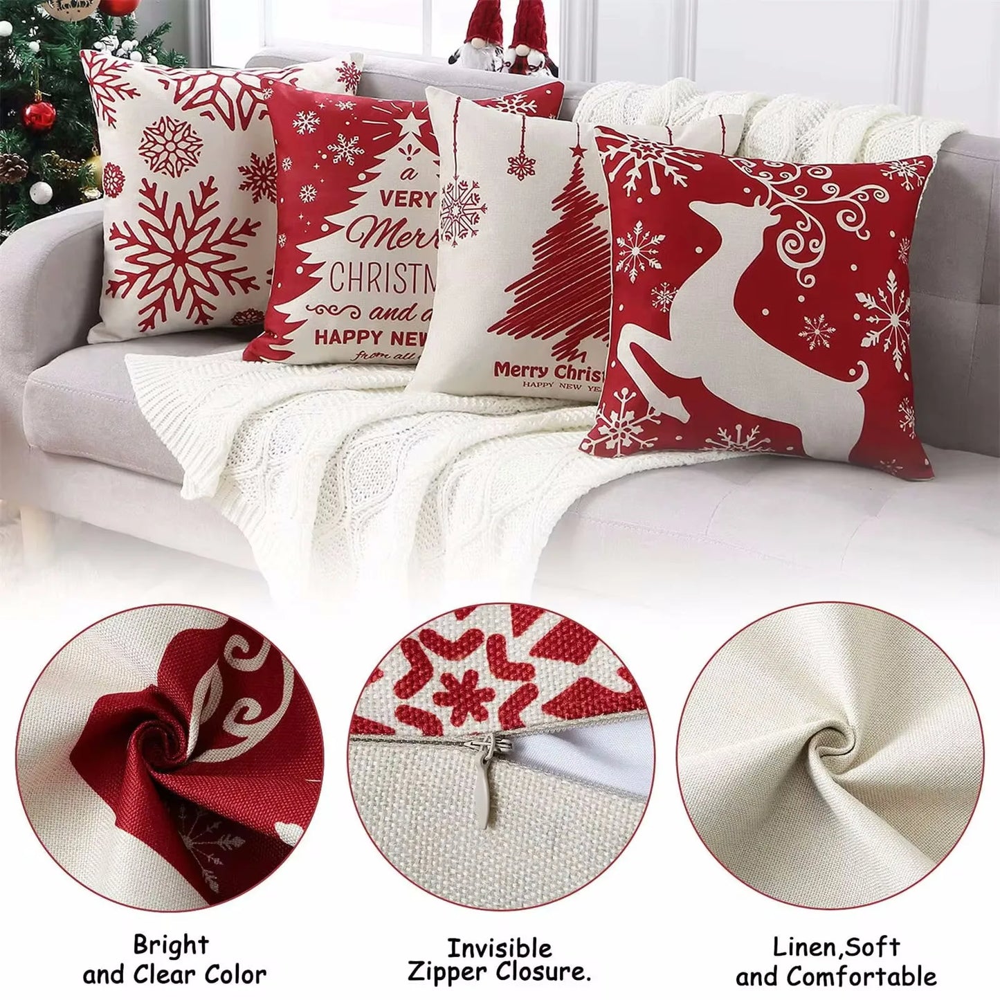 2024 Christmas Pillow Covers Christmas Decorations Throw Pillow Covers Set Of 4 Throw Pillow Cases With Holiday Decor Sofa