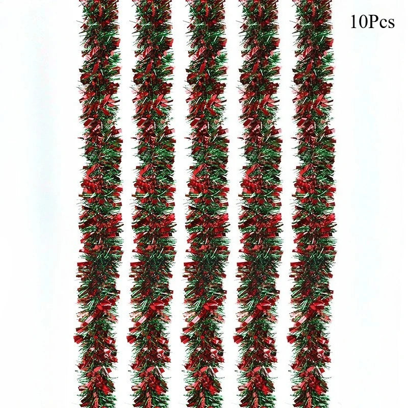 5/10er-Pack 78,74 Zoll Weihnachtsbaum-Hängegirlande, Weihnachtsgirlande, rotes und grünes Lametta, Bandornamente, Urlaub, Zuhause, Partyzubehör