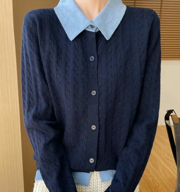 CN Fujian Zweiteiliger Strickcardigan - Größe L Polyester Knopf