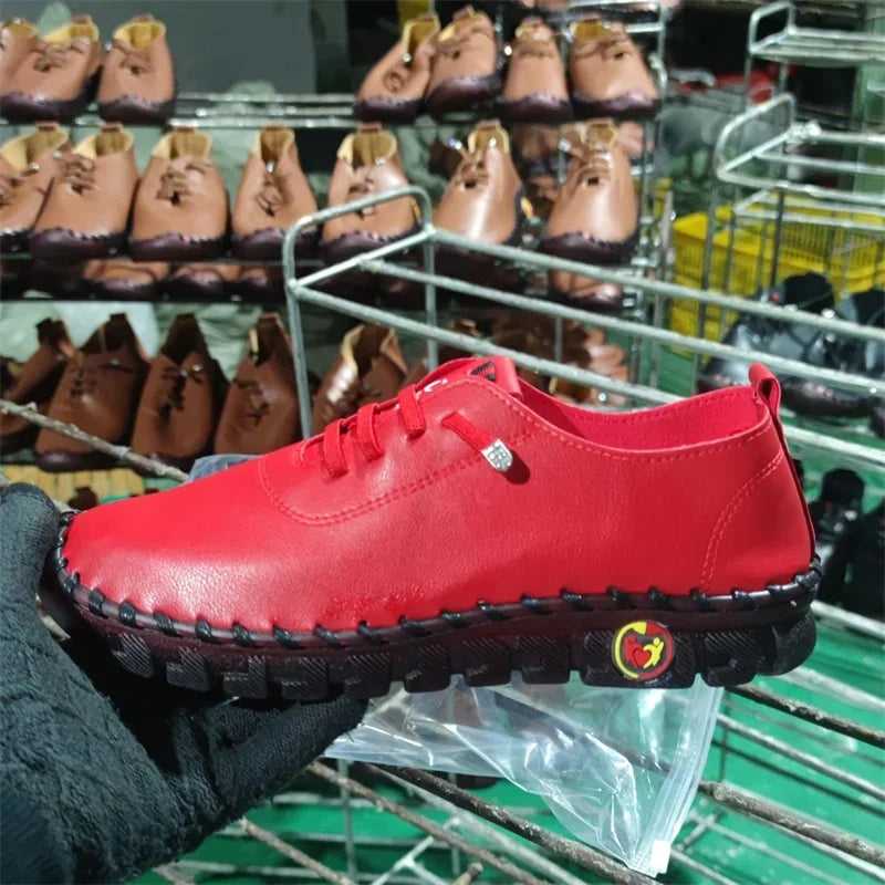 Sneakers Women Shoes Leather Loafers Shoes for Women Comfortable Slip on Shoes Hand Sewing Thread Mom  Zapatillas De Mujer