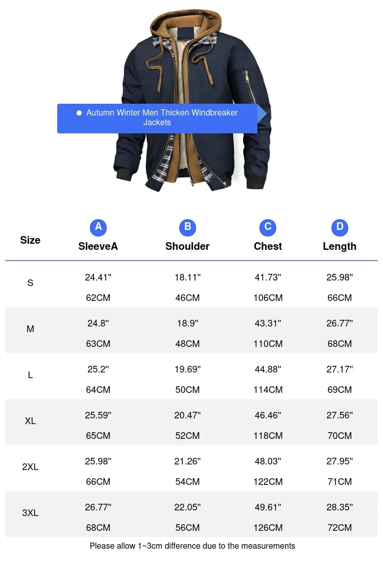 HerbstWinter Warme Bomber Jacke - Größe XL Wärme Hoch Dicke