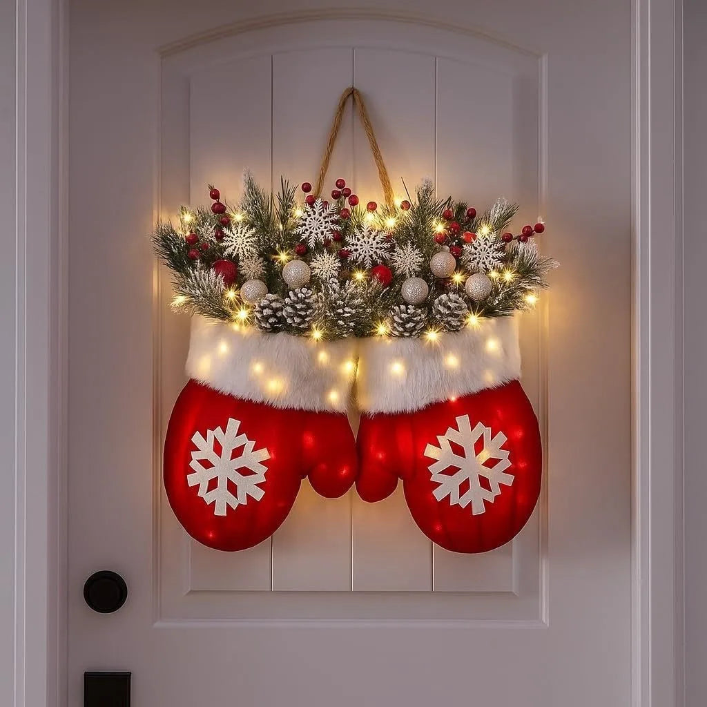 Weihnachten Fäustling Girlande Kreative Handschuh Geformt Simulierte Blume Kranz Fenster Tür Tor Dekoration Tür Zeichen Weihnachten Party Decor