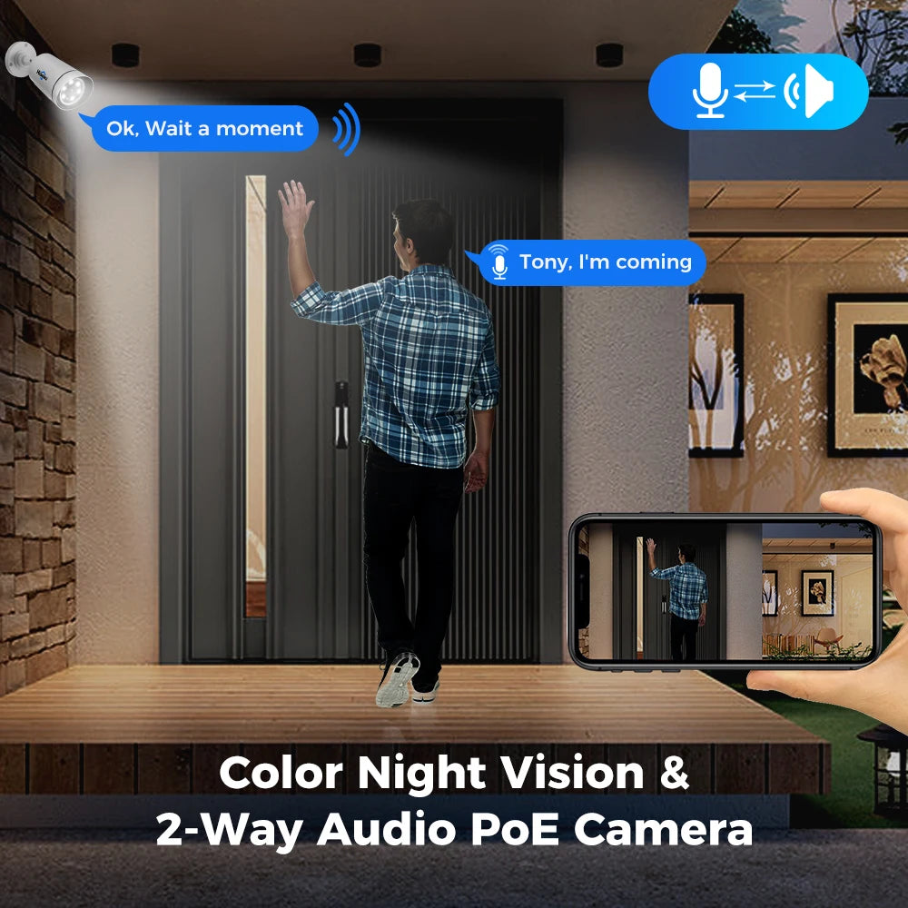Hiseeu 4K 8MP POE Security IP Camera System Waterproof Full Color AI Face Detection 4CH NVR H.265 Surveillance CCTV Cameras Kit