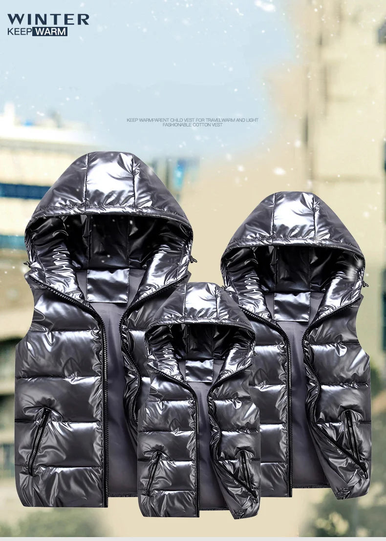 OLEKID 240805 Glänzende Weste Mit Kapuze - Größe 3-20 Jahre, Unisex, Wasserabweisend