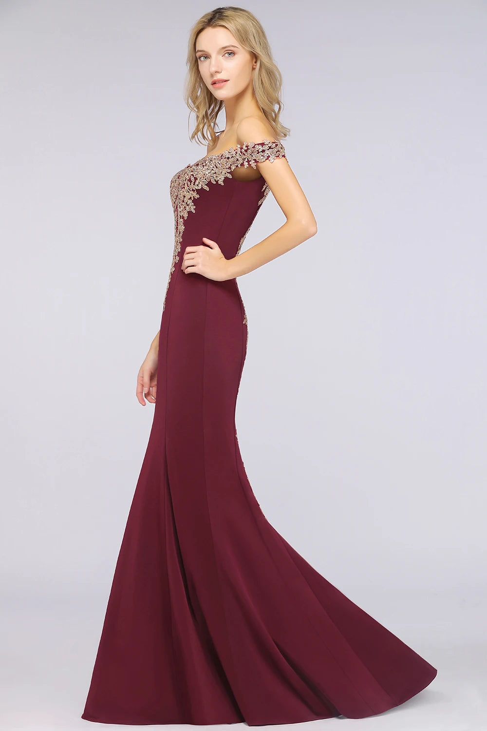 Women Mermaid Bridesmaid Dress For Wedding Party Long Lace Applique Off Shoulder Evening Prom Formal Gowns Floor Length Vestidos