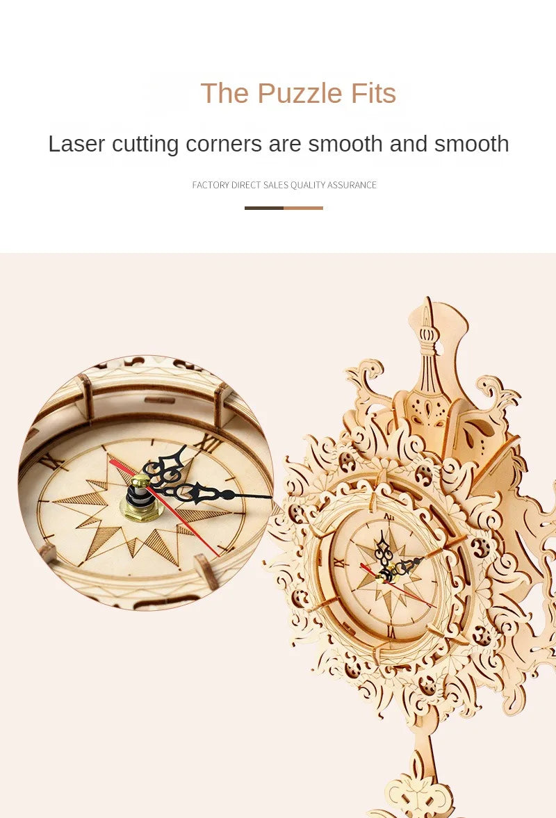 DIY Holz Wanduhr Modell Spielzeug Zusammenbau Retro Holz Bausteine Kits Für Teens Erwachsene 3D Puzzles Elektronisch Uhr Geschenk
