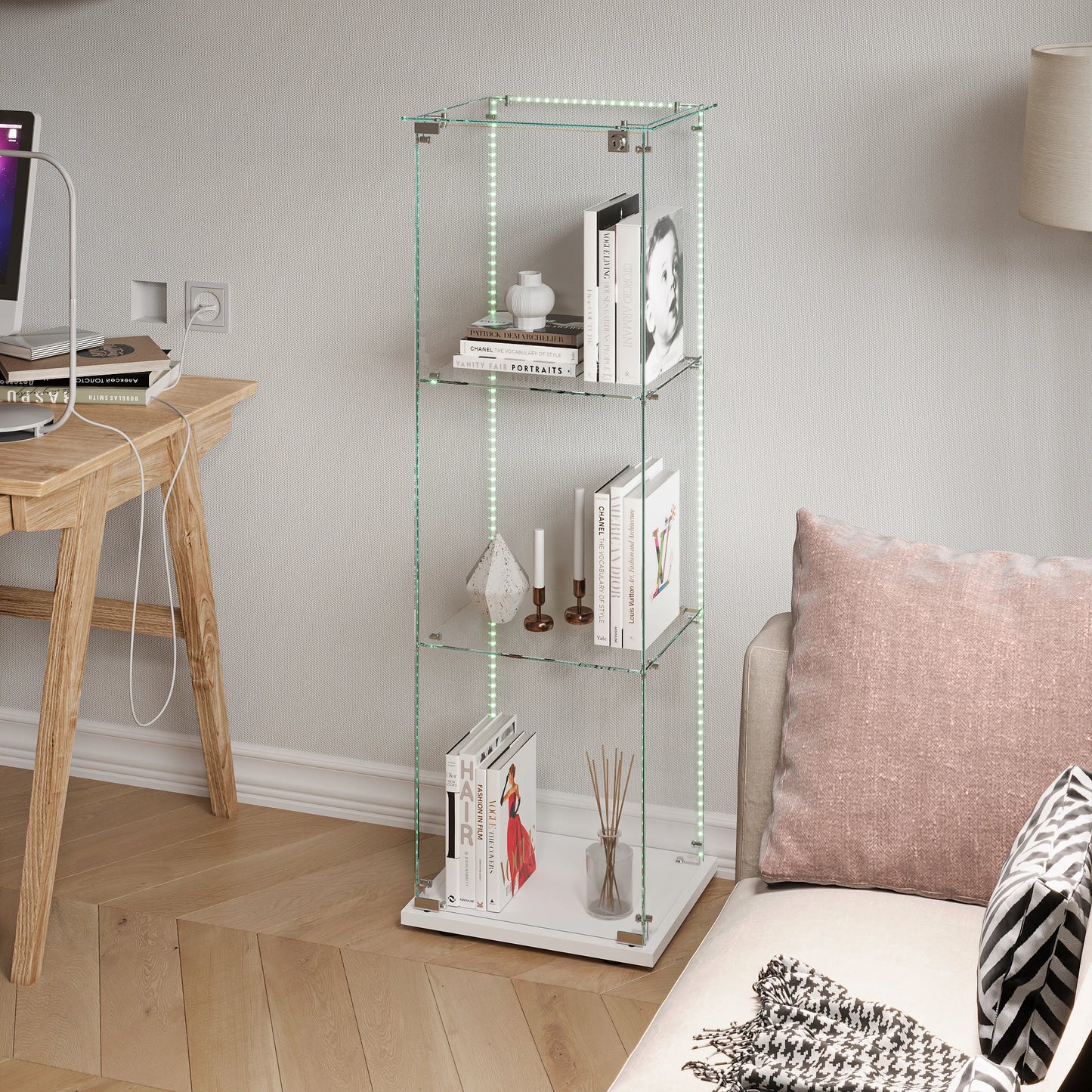 Anajqaqia Glasvitrine 123,3×39,8×35 cm LED-Beleuchtung 1 Tür