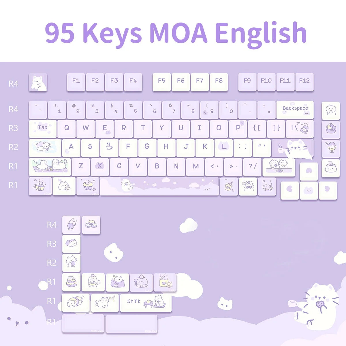 USLION 95Keys Dessert Cat Theme Keycaps MOA Profile PBT Key Caps Kit für 61/64/68/84/75/87Keys GMK67 Gaming Mechanical Keyboard