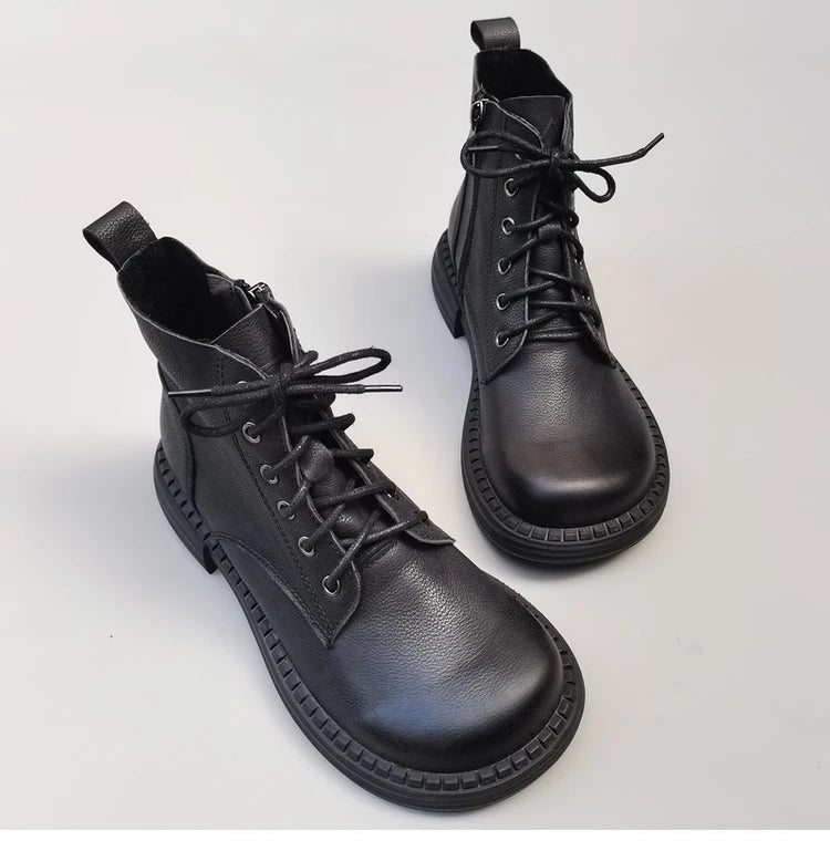 Ghete la gleznă Careaymade, piele naturală, variantă lată - mărime mare, înălțime toc 3-5 cm, căptușeală din lână