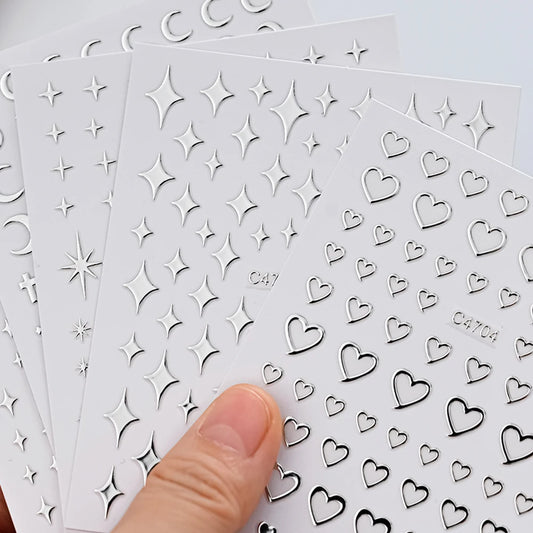 MAFANAILS Metal Silber Nagelsticker - 6 Stück 10x8cm 3D