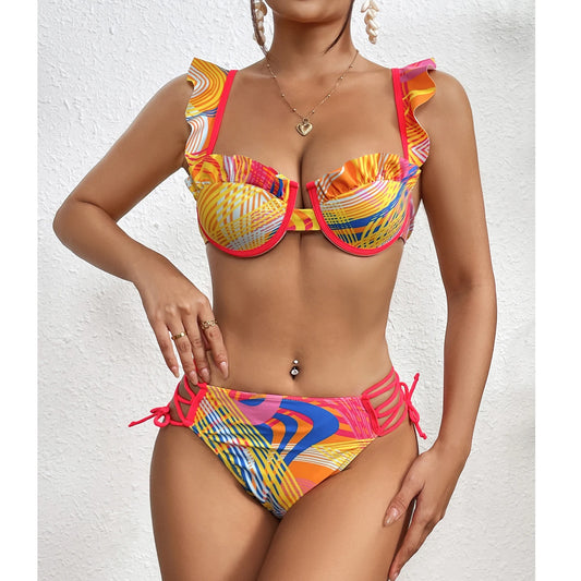 High Waist Schwimmbekleidung 2025: Underwire-Support Mori Girl Style sporlike - Neuer Blatt Druck Vintage Retro Badeanzug Halter Polsterung