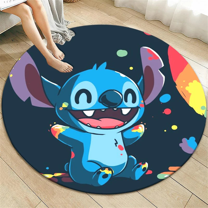Stitch Cartoon HD Printed Round Carpet for Living Room Rugs Camping Picnic Mats Flannel Anti-Slip Rug Yoga Mat Gifts