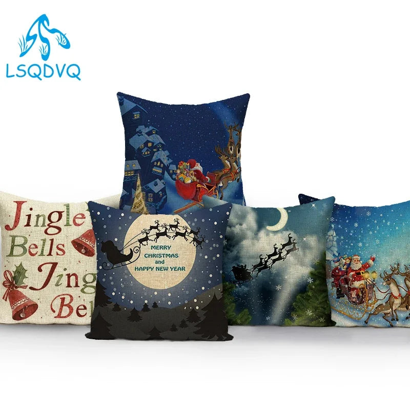 Merry Christmas Cute Cartoon Santa Claus Christmas Trees Polyester Sofa Home Decoration Pillow Cushion Cover Almofadas