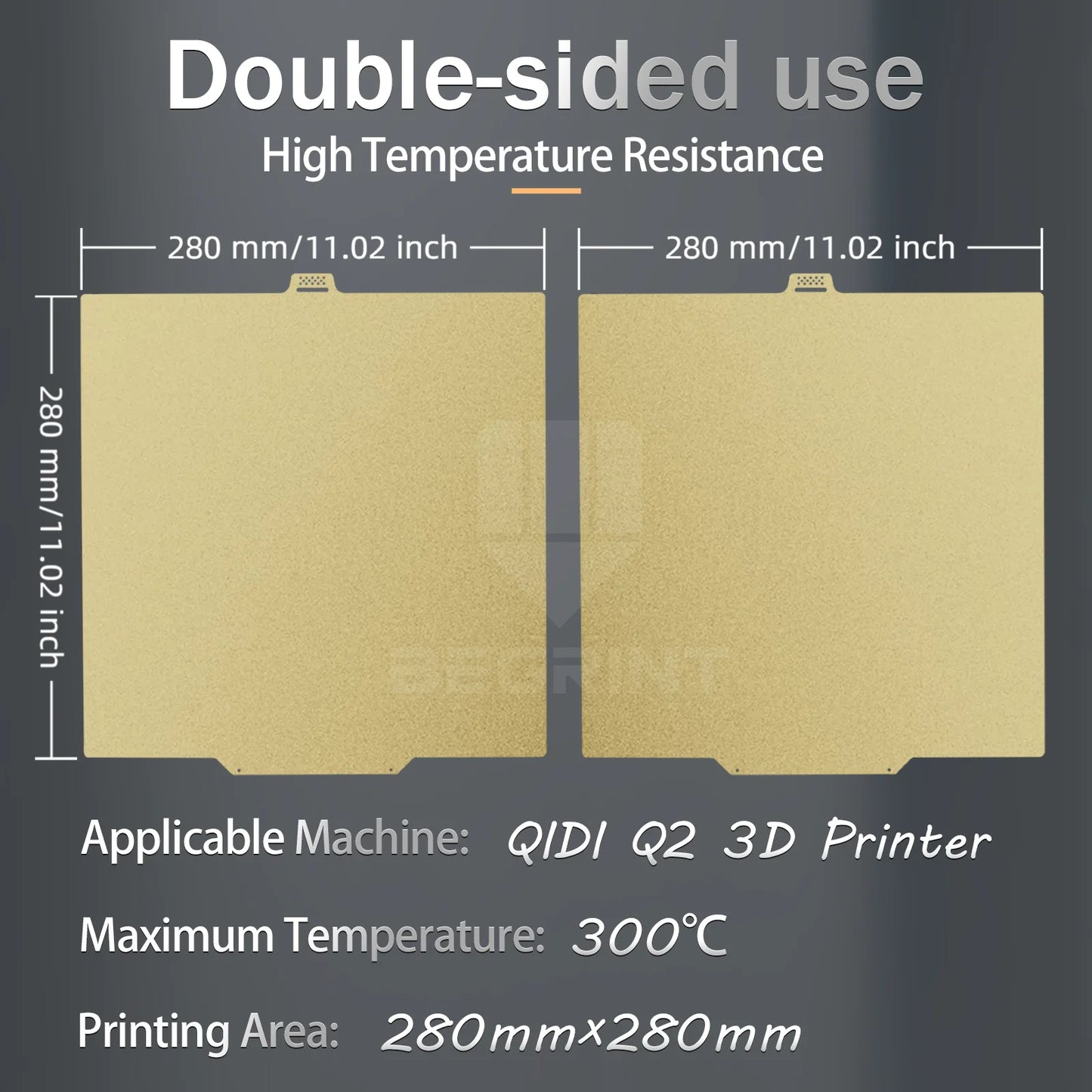 Pat încălzitor BEGRINTU Q2 - oțel cu arc PEI față-verso 280x280 mm