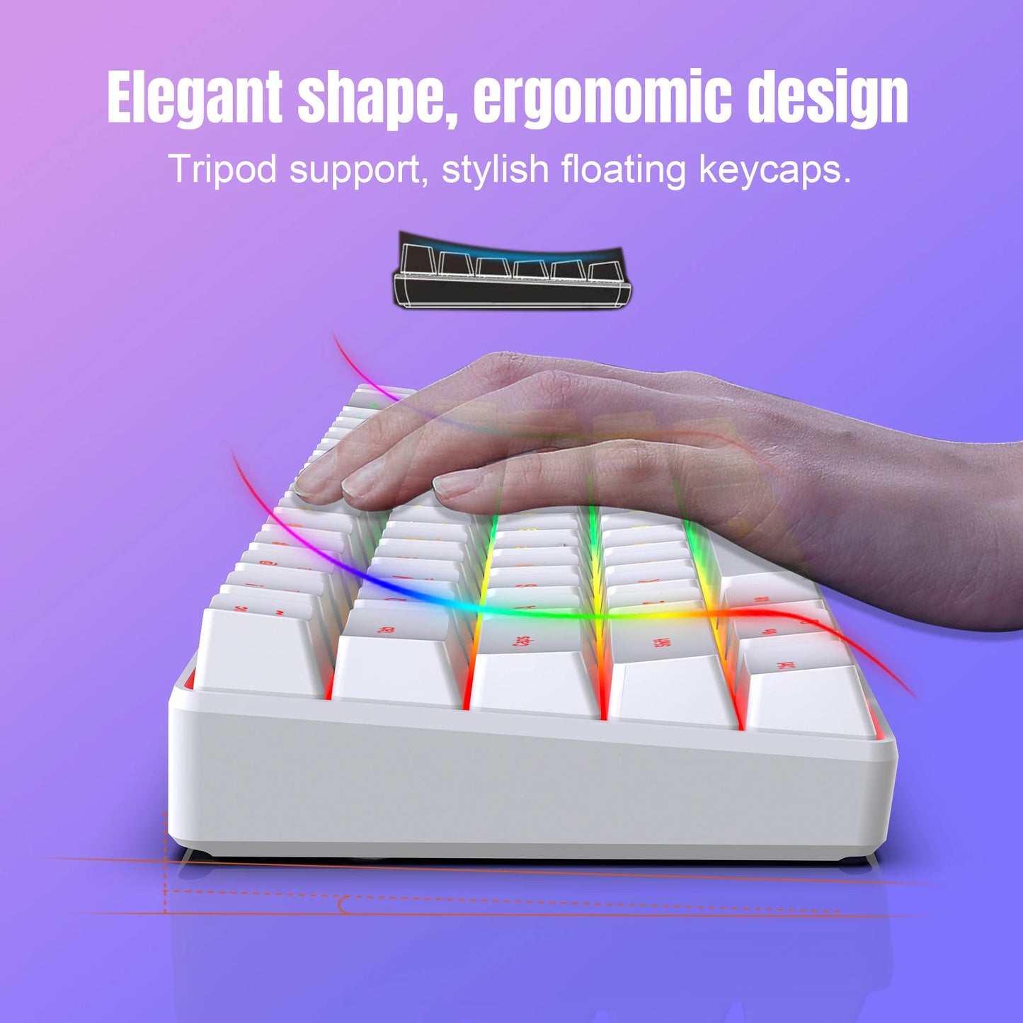 Gaming-Tastatur 2025: HXSJ 60% Percent Gaming Keyboard Ergonomische kleine Mini-Membran-Tastatur, komprimiert mit RGB-Hintergrundbeleuchtung für Windows-PC- und Laptop-Gaming