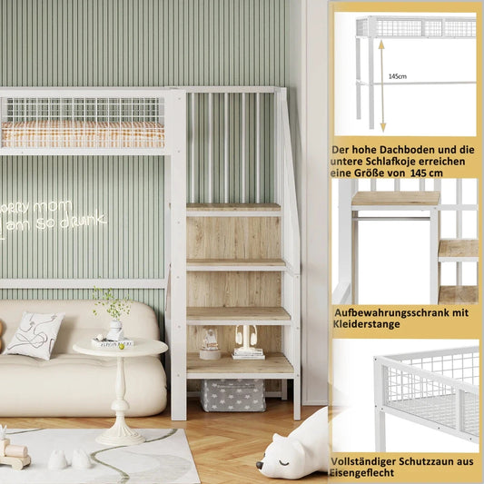 Hochbett 90x200 Eisenrahmen Mit Stauraum Und Lernbereich
