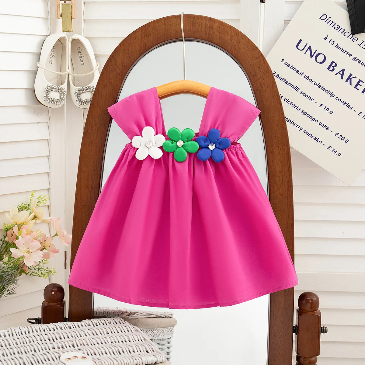 Baby Girl Dress Summer With Flower Decoration Halter Solid Color Girls' Dresses Cute Simple Girl Kid's Dress