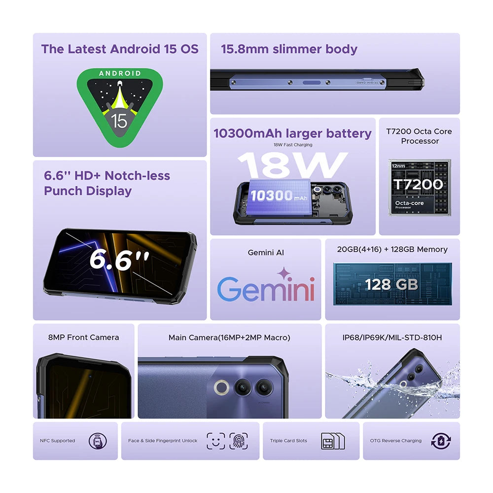 DOOGEE Blade20 Robustes Gemini AI Smartphone - 10300mAh 6,6 Zoll 18W
