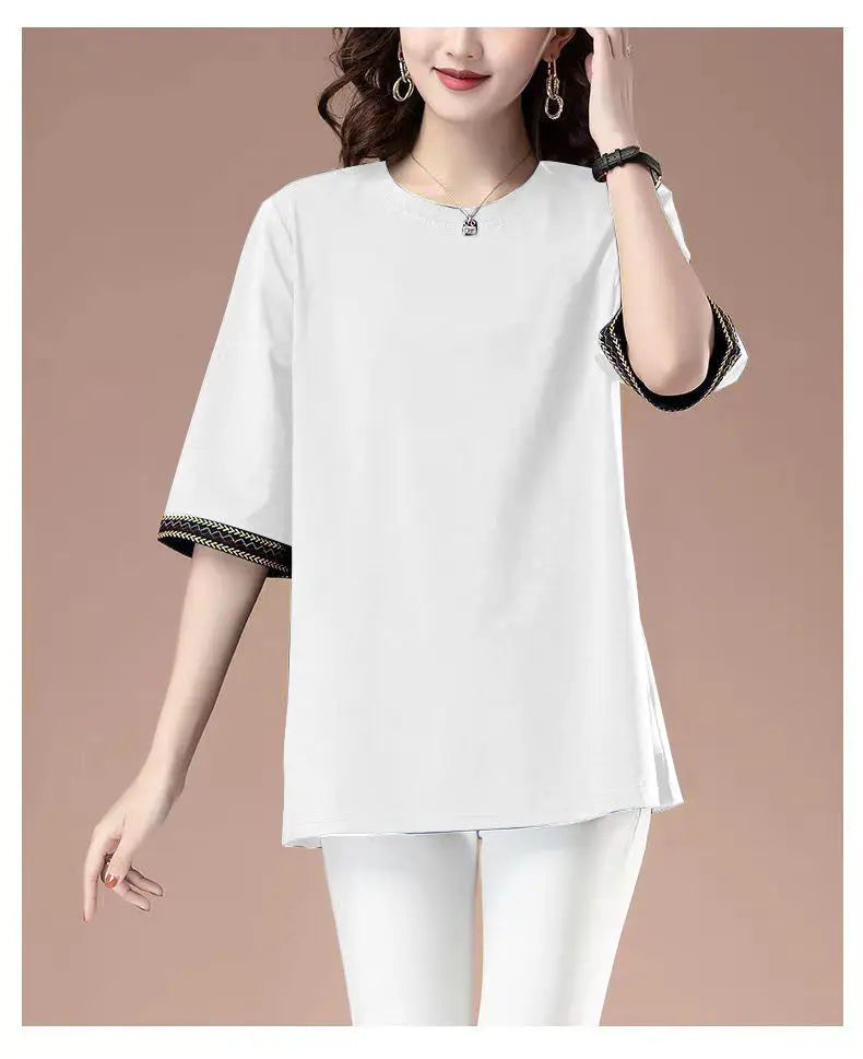 Short-sleeved T-shirt for women spring and summer new loose mid-sleeved sweatshirt mid-length top